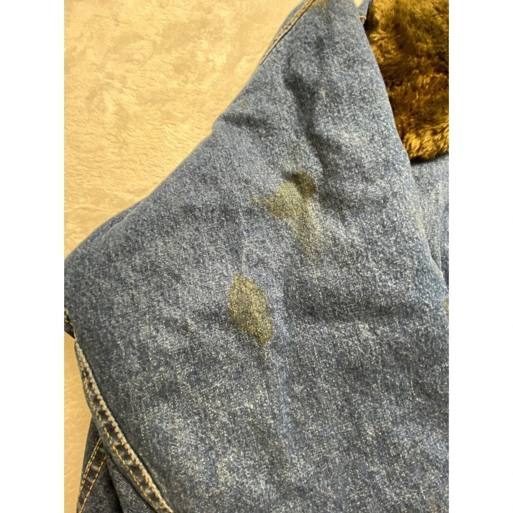 Liz Claiborne Jeans Jacket Girls L Blue Denim Cotton Faux‎ Fur Collar Zip Up